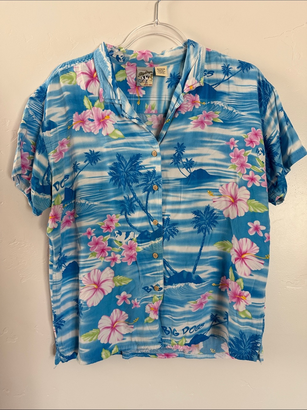 Big Dogs Blue and Pink Tropical Button-Down Shirt